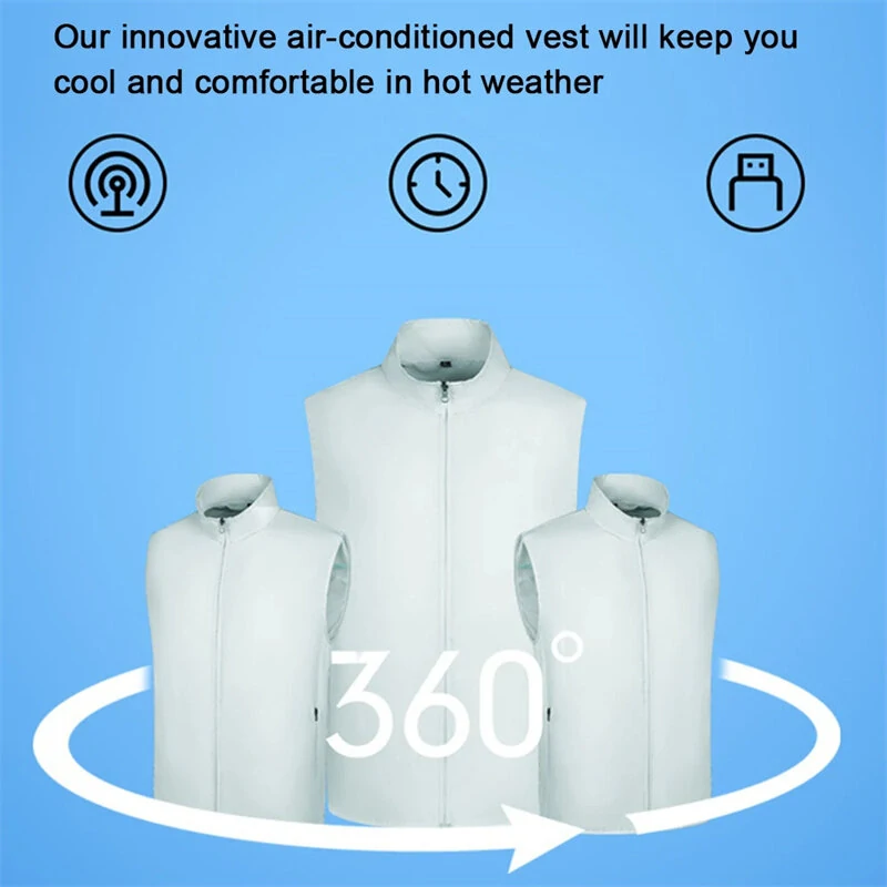 (image for) TENGOO Air Conditioning Clothing Vest 3-Gears Wind Speeds Sun Protection Cooling Vest USB Charging Continuous Cooling Jacket with Two Fans for Summer High Temperature Operation